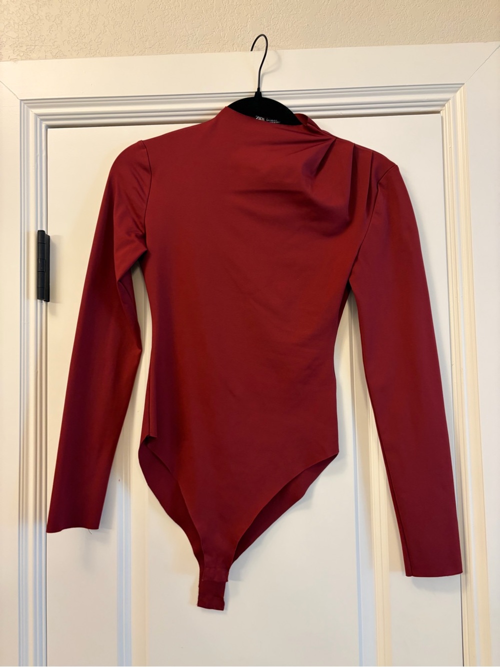 ZARA Fitted Long Sleeve Bodysuit in Wine Red